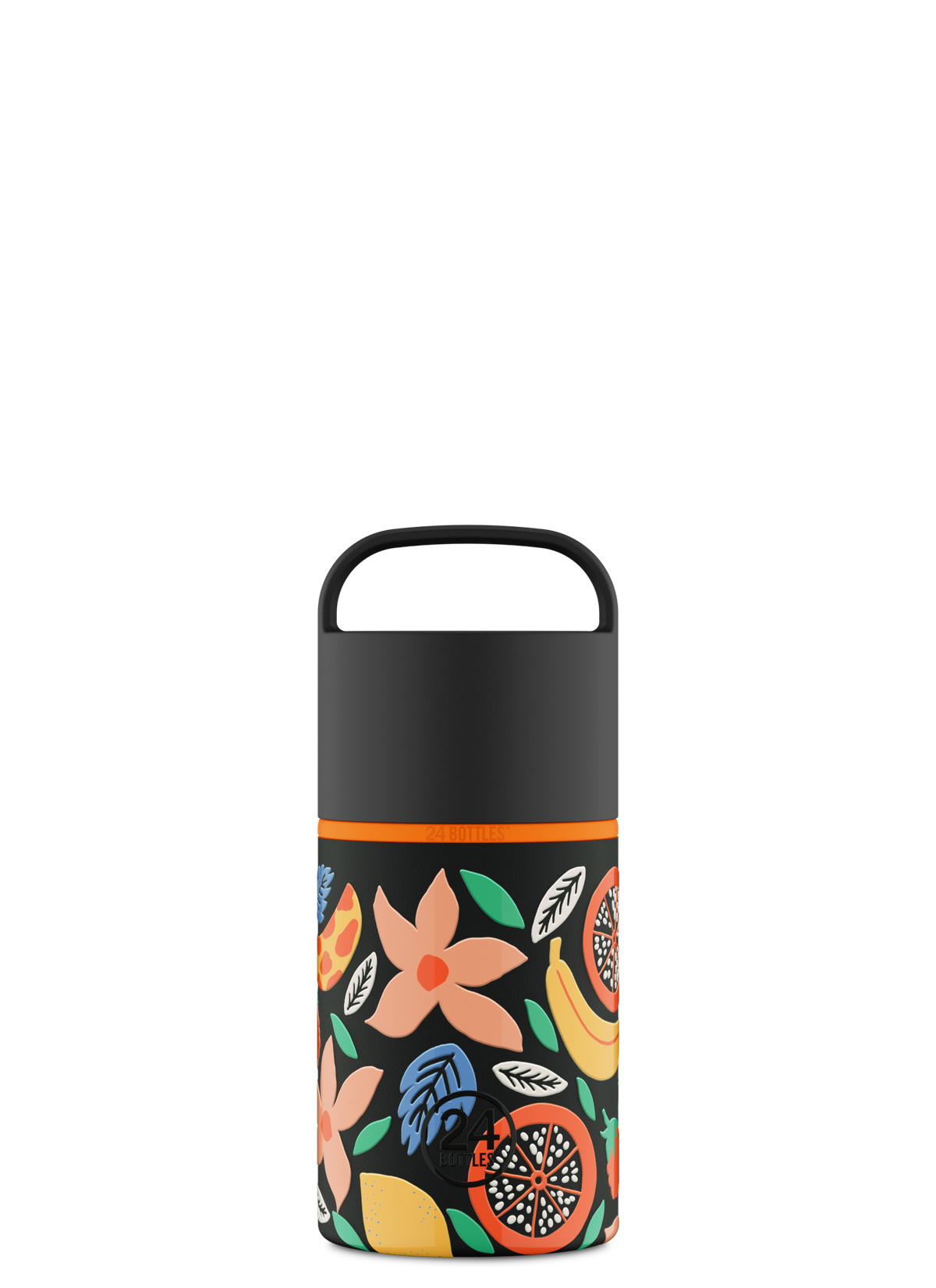 Black tumbler with a handle, with colorful floral design